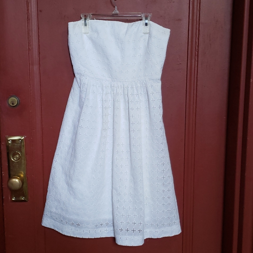 Banana Republic White Eyelet Strapless Dress SZ 0 - Picture 2 of 15